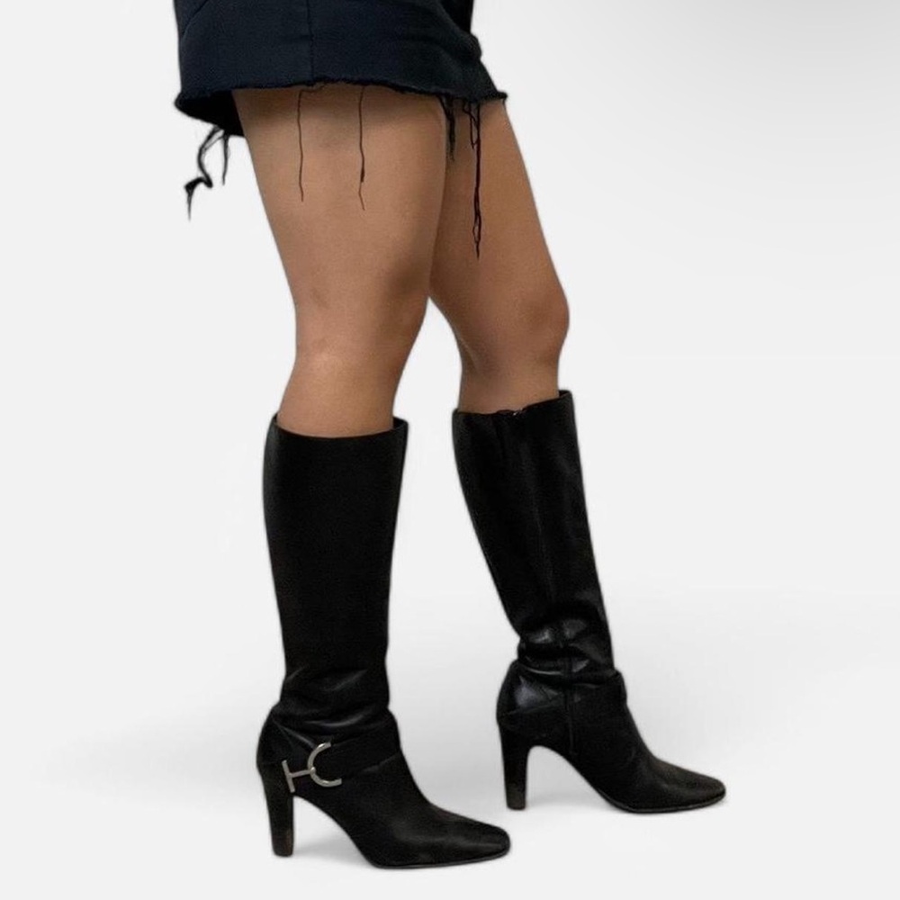 Black Knee-High Boots with Silver Accent